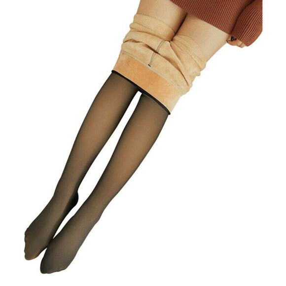 Women Winter Autumn Outdoor Legs Fake Translucent Warm Fleece Pantyhose Stocking - Picture 1 of 12